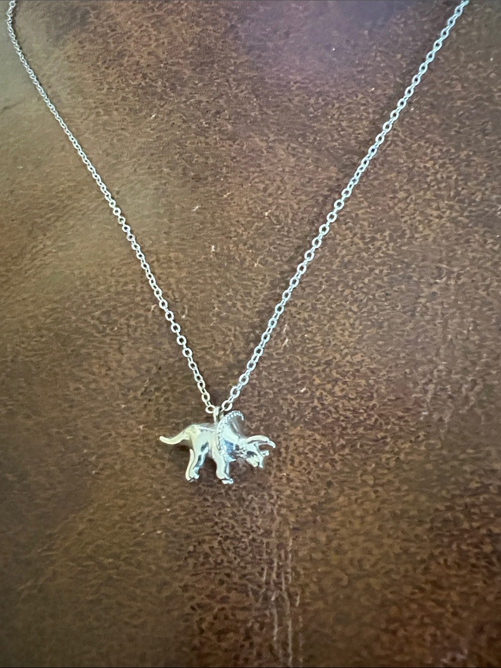 Silver Triceratops Pendant Necklace - Cute Dino Charm